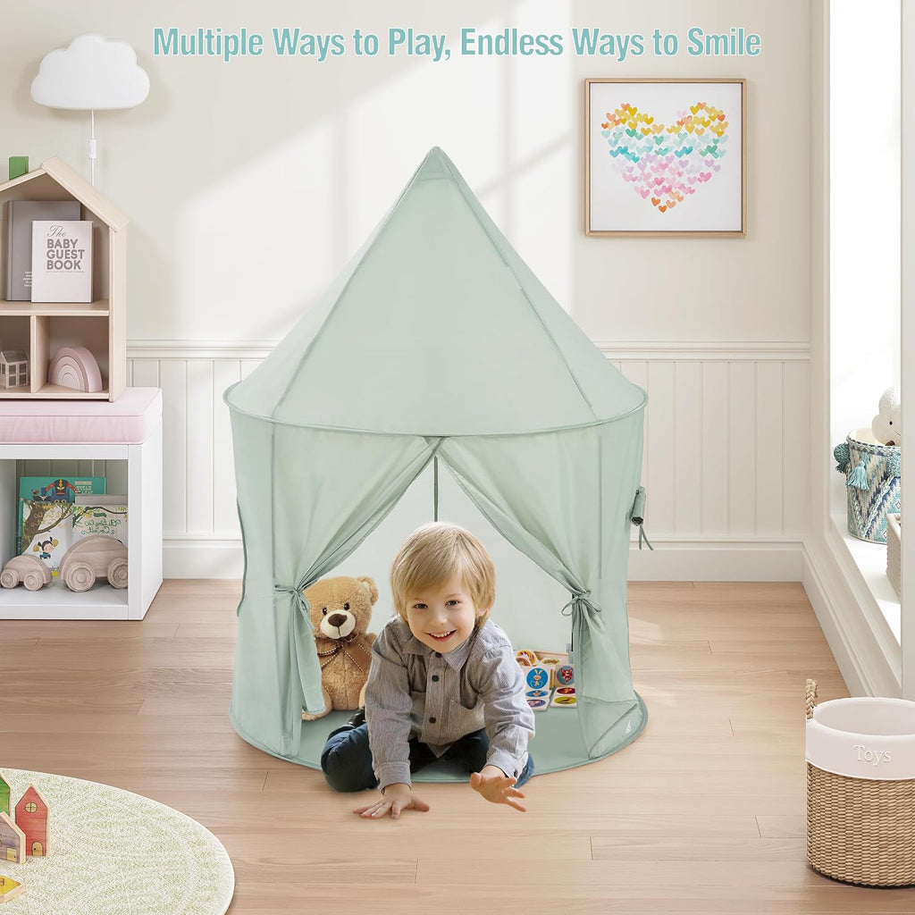 Pointed-Roof 3 in 1 Pop Up Play Tent with Ball Pit | Baby Ball Pit, Tunnel Toys for Toddlers 1-3, Soft Neutral Style