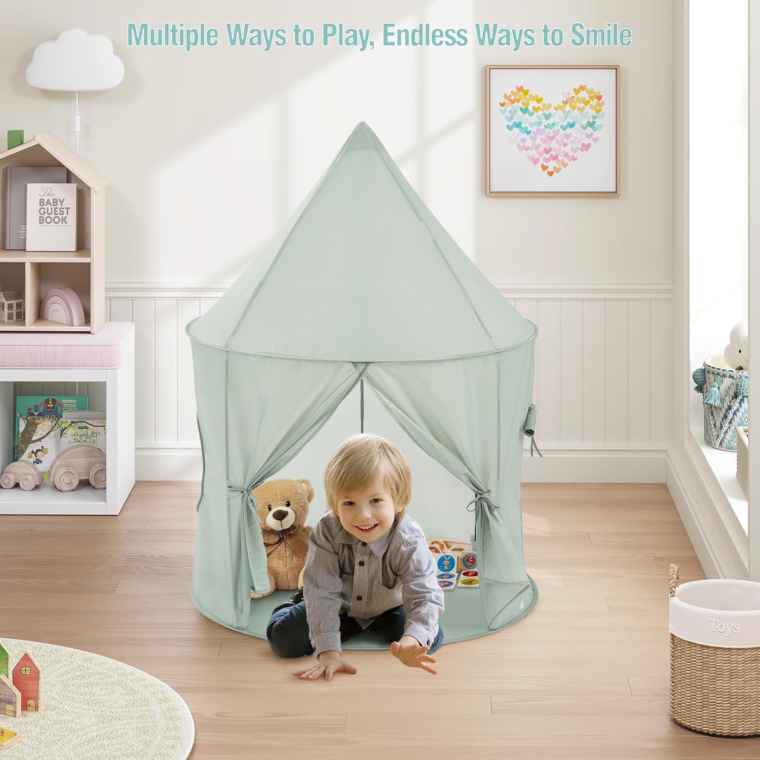 Pointed-Roof 3 in 1 Pop Up Play Tent with Ball Pit | Baby Ball Pit, Tunnel Toys for Toddlers 1-3, Soft Neutral Style