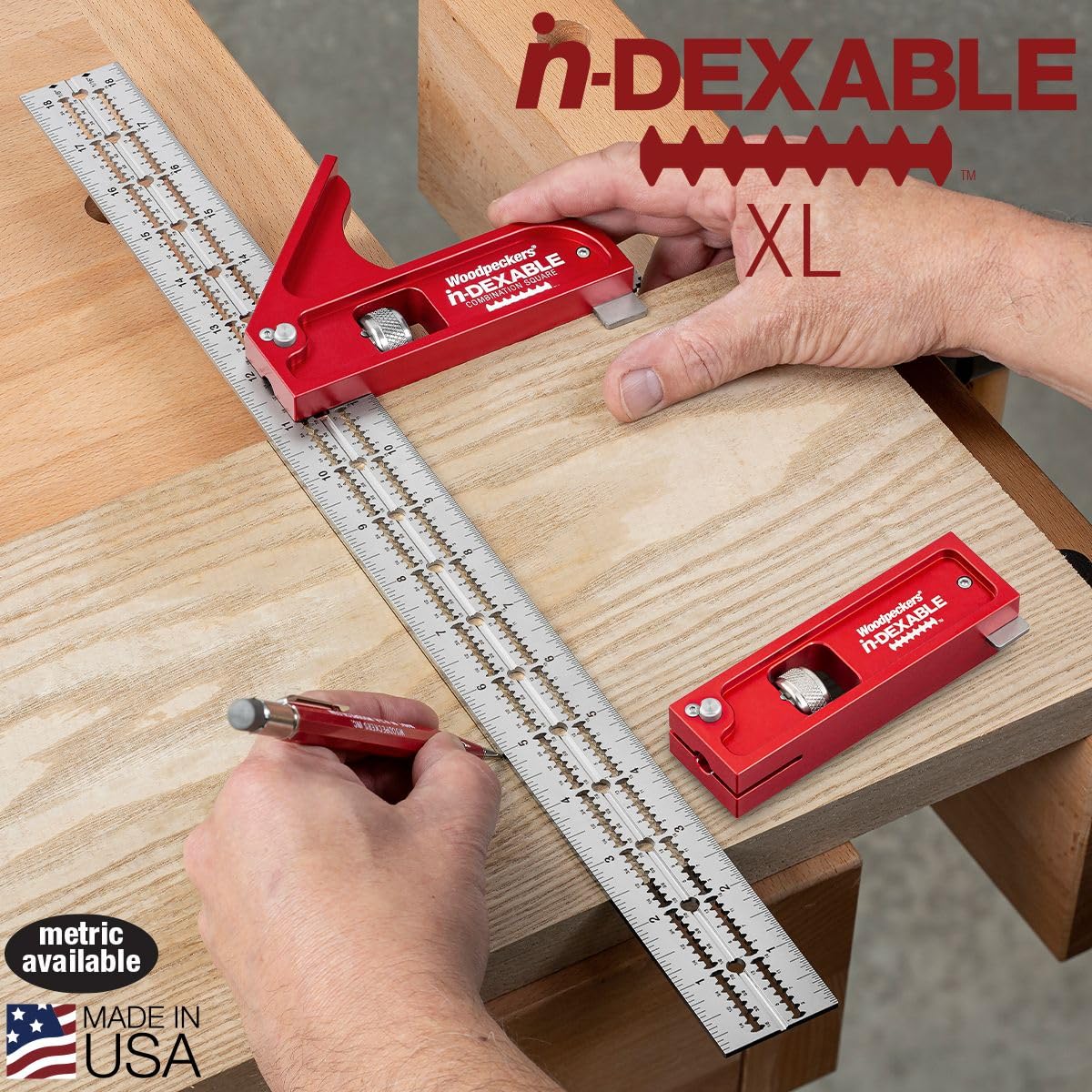Woodpeckers inDexable Square System, 18 Inch XL Combination Square, Feature Packed Woodworking Tool