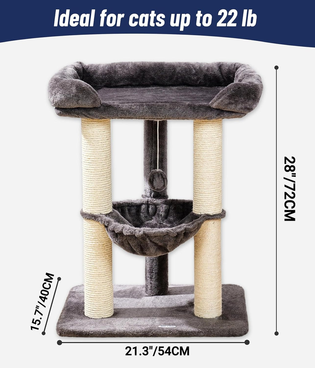 28" Cat Tree, Large Bed for Big Cats, Small Cat Tower with Soft Perch for Window Viewing, Stable Cat Tree Tower, Cat