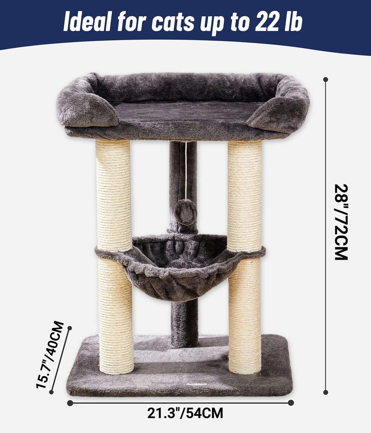 28" Cat Tree, Large Bed for Big Cats, Small Cat Tower with Soft Perch for Window Viewing, Stable Cat Tree Tower, Cat