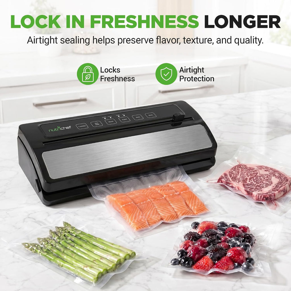 Vacuum Sealer | Automatic Vacuum Air Sealing System For Food Preservation w/ Starter Kit | Compact Design | Lab