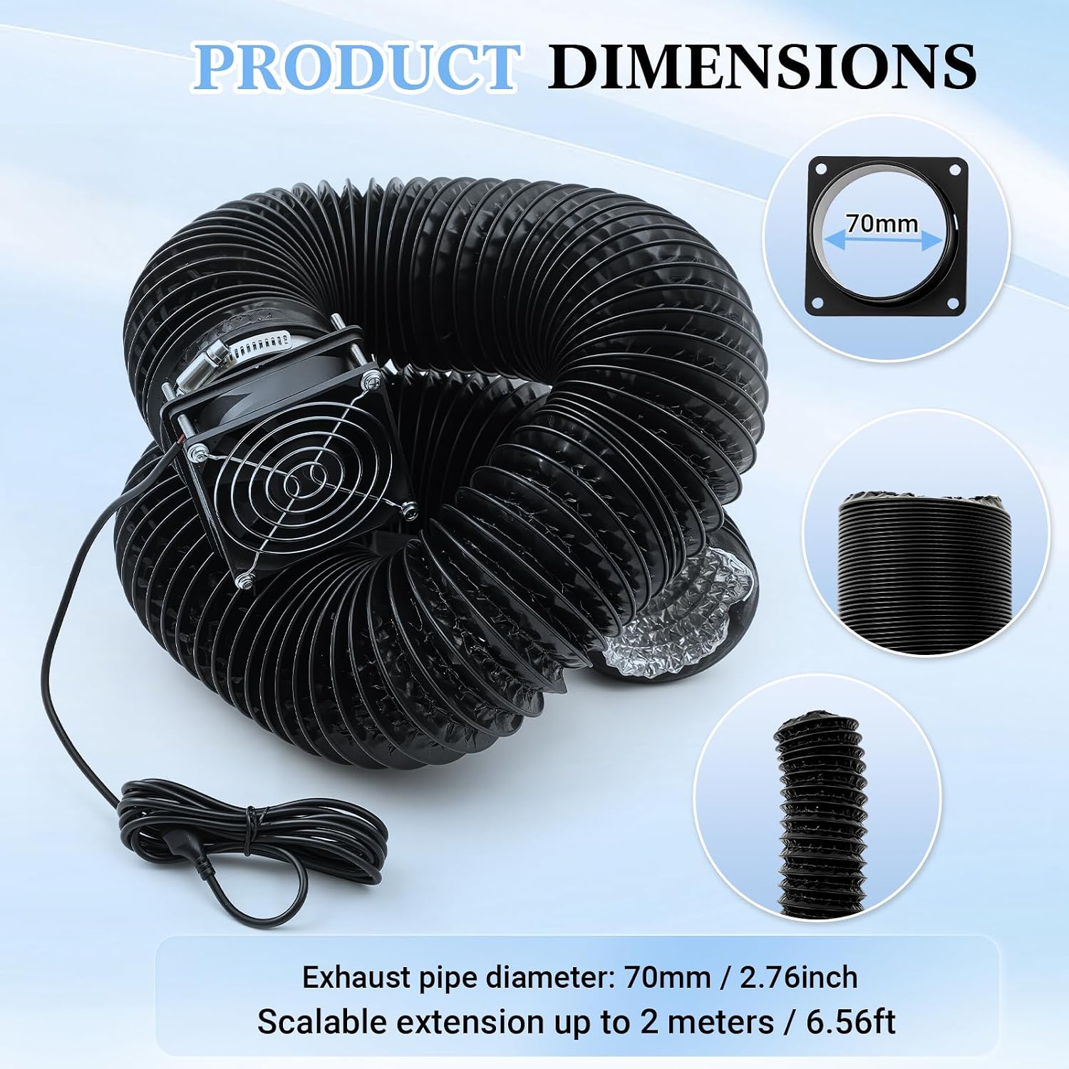 Fan Fume Extraction Kit for 3D Printer Enclosure 4000 RPM High-Efficiency Ventilation Low Noise Fan with Exhaust Pipe