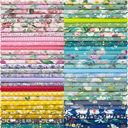 50pcs 100% Cotton Fabric Bundle 10" x 10" PreCut Fat Squares Sheets | Printed Floral Sewing Supplies for Patchwork
