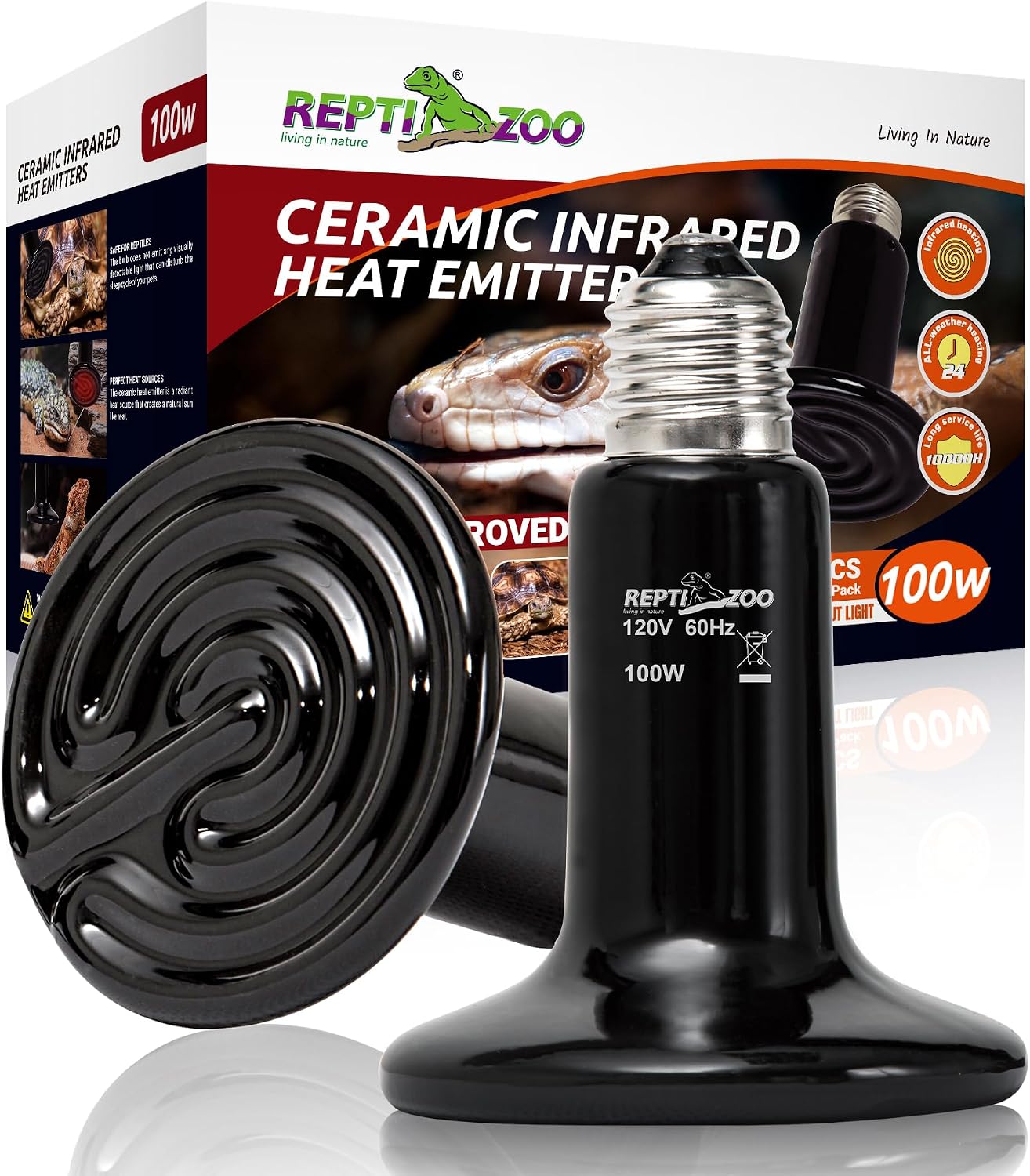 100W Reptile Heat Lamp 2Pack Ceramic Heat Emitter Night Heat Lamp Bulbs Reptile Terrarium Heat lamp Tank Heat Bulb