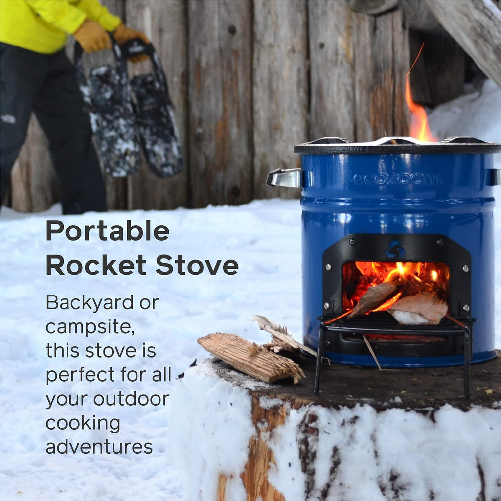 Dura Rocket Stove, Heavy Duty Portable Camp Stove, Wood Only | Cast-Iron Cooktop, 12 Lbs, Compact 12x11x12 in