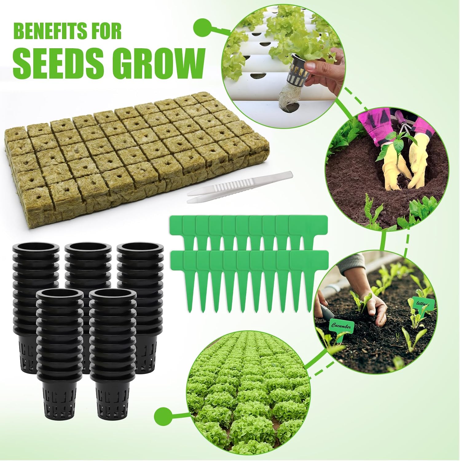120Pcs Rockwool Planting Cubes Set 1 Inch, Rock Wool Seed Starter Cubes Set for Rooting Starting Seeds Include 50P