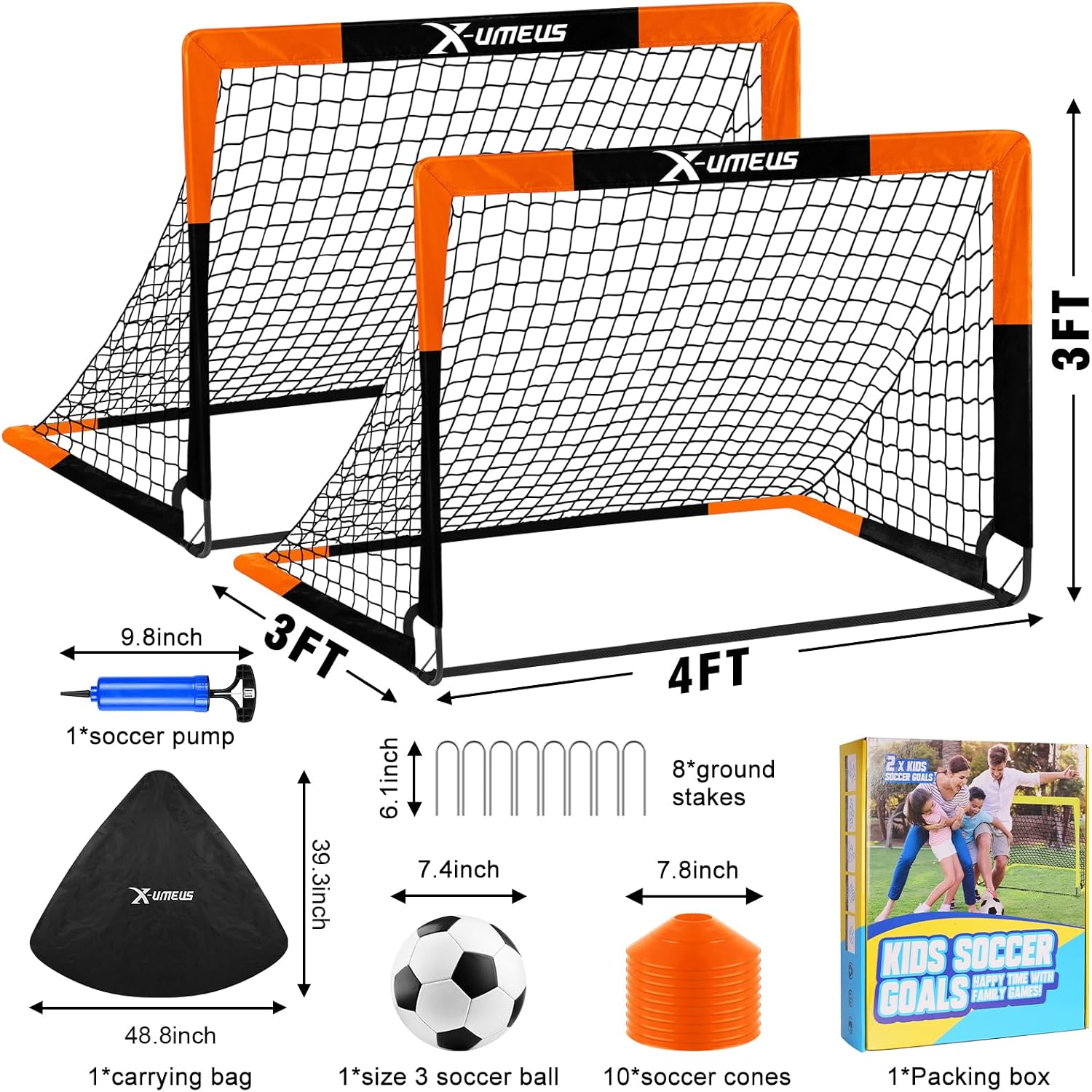 Kids Soccer Goals for Backyard Set of 2, 4 x 3 ft/6 x 4 Toddler Soccer Goal Training Equipment with Soccer Ball