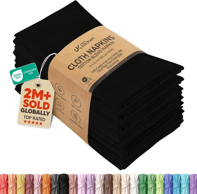 Cotton Blend Black Cloth Napkins [12 Pack, 20x20 Inch]