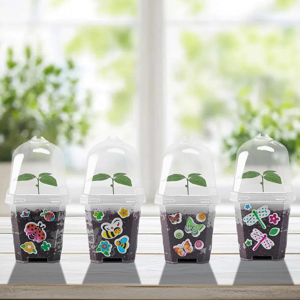 10 Pack 3 Inch Clear Plant Nursery Pots with Humidity Domes | Reusable Plastic Gardening Pot with Printed Labels