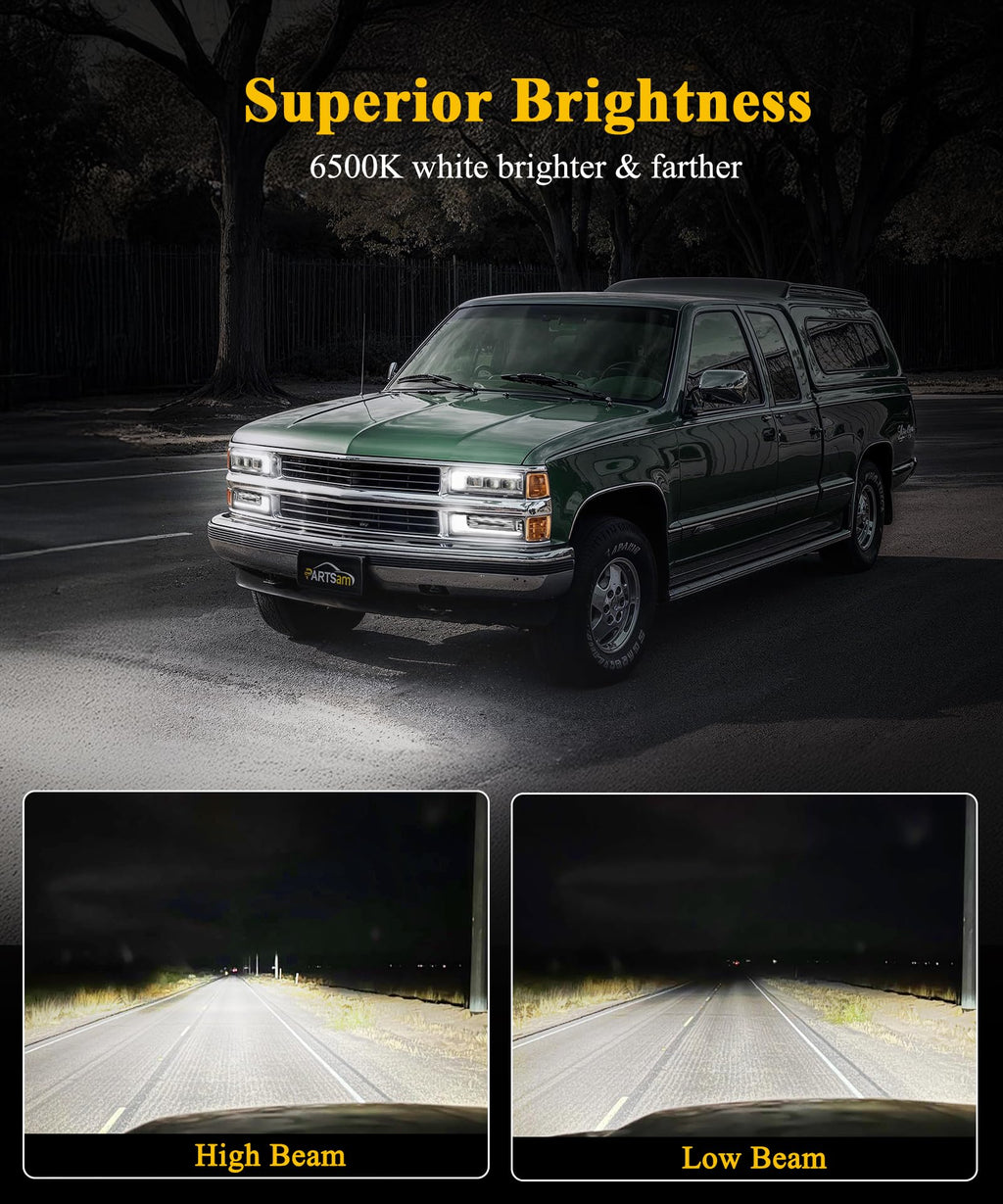 LED Headlights Assembly DOT Approved with DRL Sequential Turn Signal High/Low Beam Start Animation Lights Chrome
