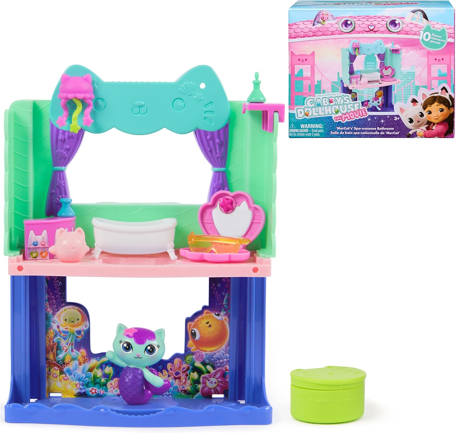 Gabby's Dollhouse: The Movie, MerCat's Spa-wesome Bathroom, Toy Figure, Dollhouse Accessories & Surprise Toy, Kids