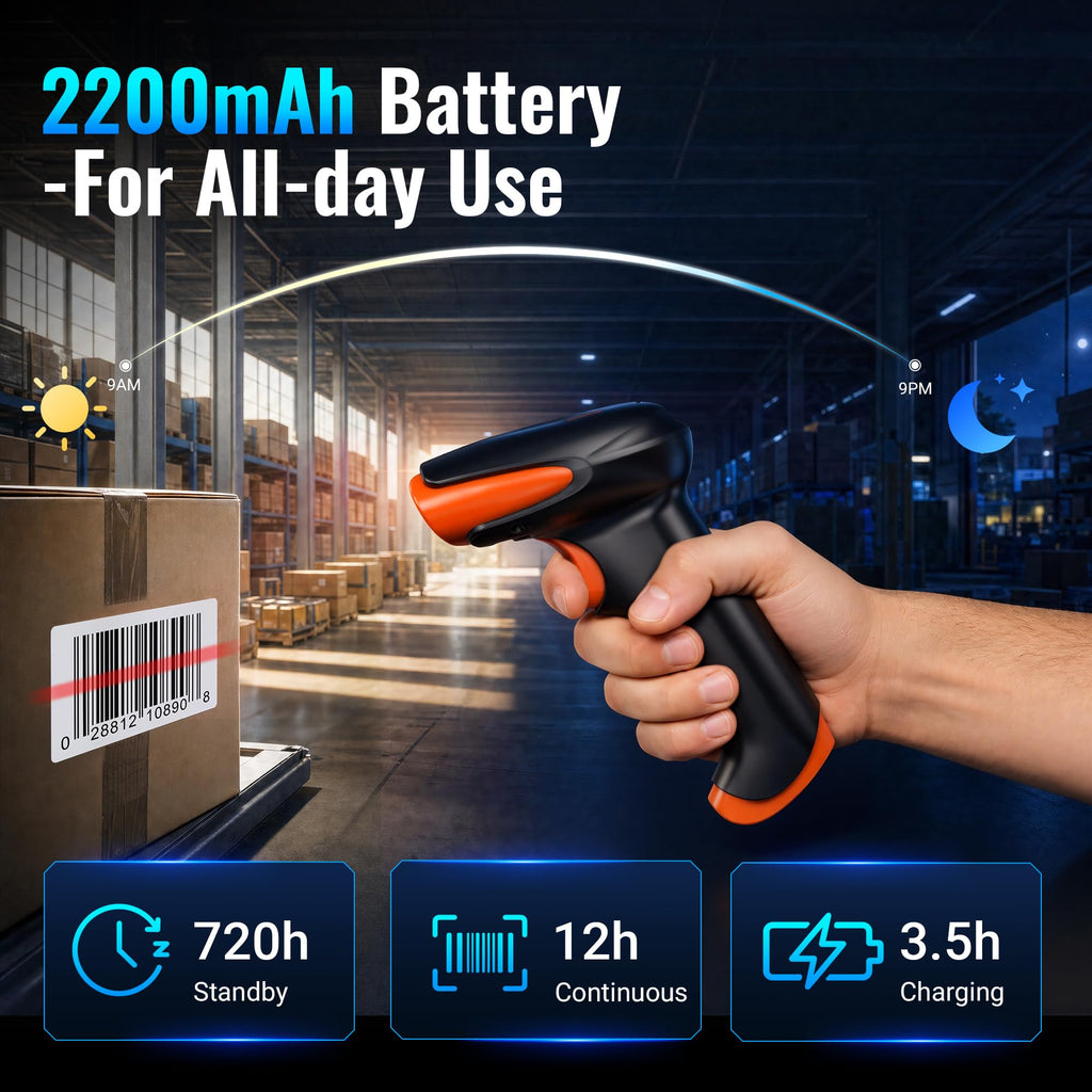 Barcode Scanner 2D Wireless Handheld: BT 2.4G USB, HW0002-O, Orange
