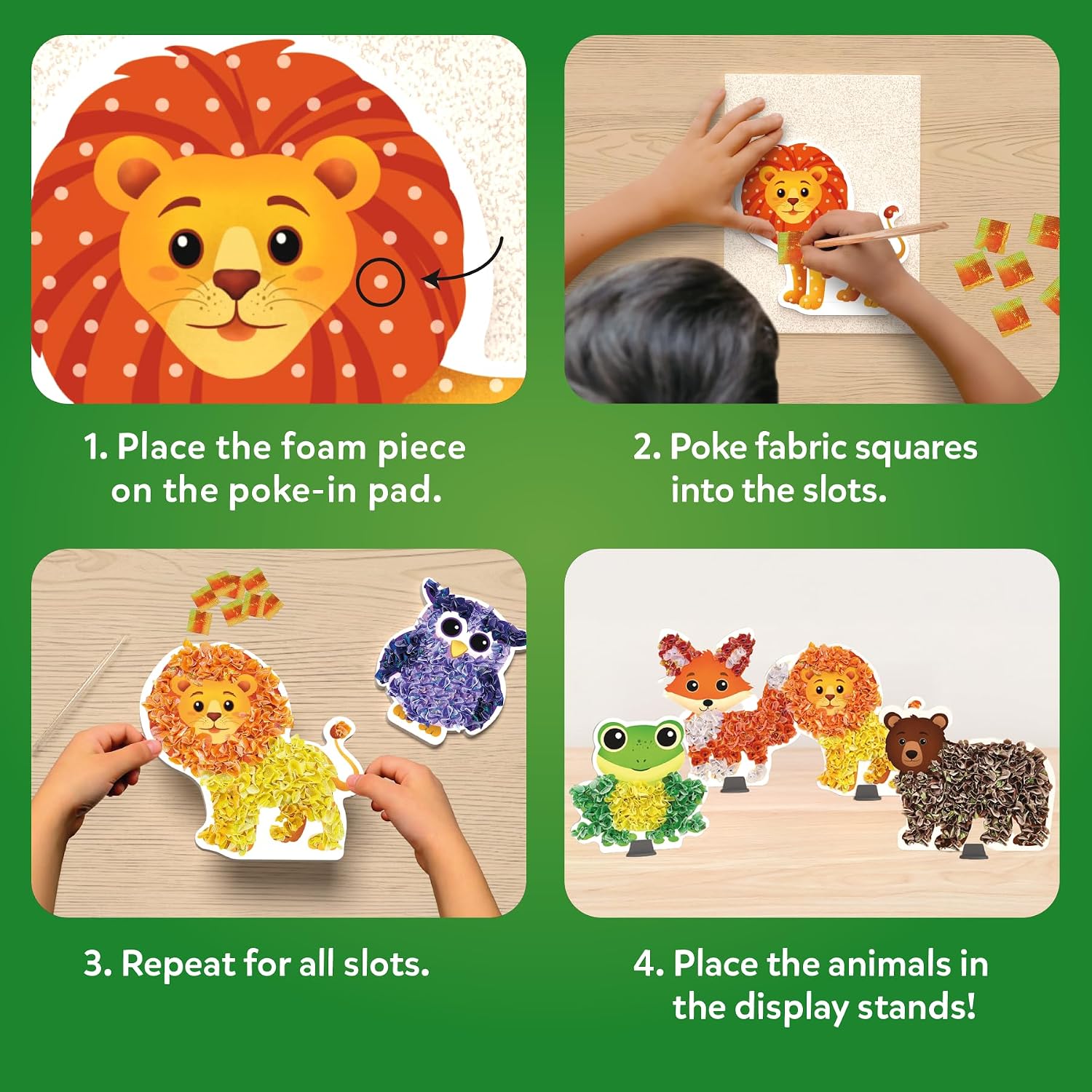 Poke-in Art – Animals, Mess-Free DIY Wood Craft Kit for Kids | Creative Fine Motor Activity, Pretend Play & Room