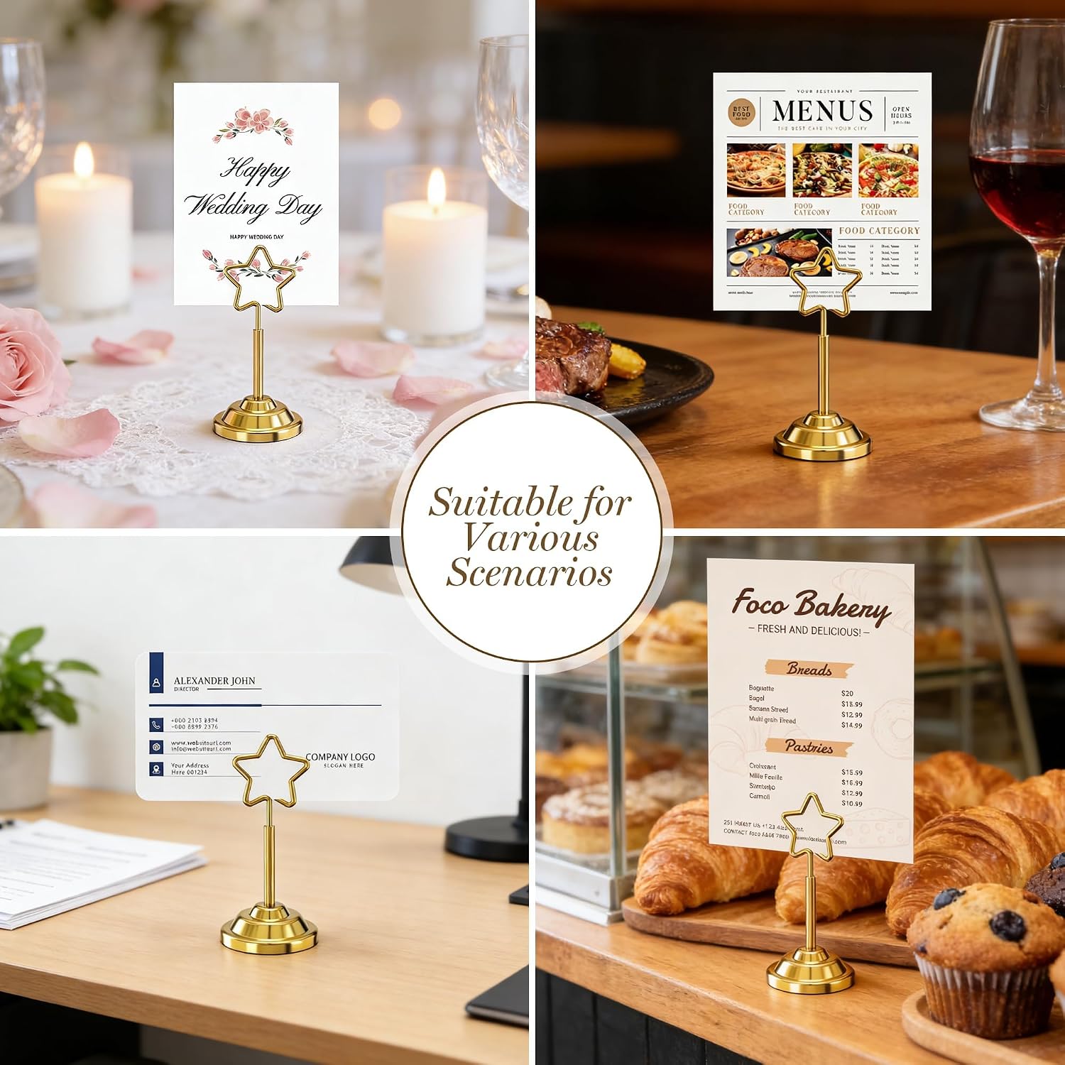 16 Pieces Table Card Holder Place Card Holders 4 inches Steel Card Holders for Photos, Food Signs, Memo Notes