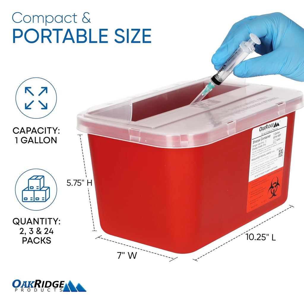 Large Sharps Container for Home Use and Professional 1 Gallon (3-Pack), Biohazard Needle and Syringe Disposal, Pop Up