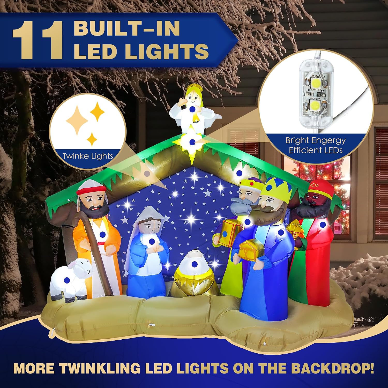 8 FT Christmas Inflatables Nativity Scene Outdoor Decorations, Christmas Blow Up Yard Decorations Nativity Sets for