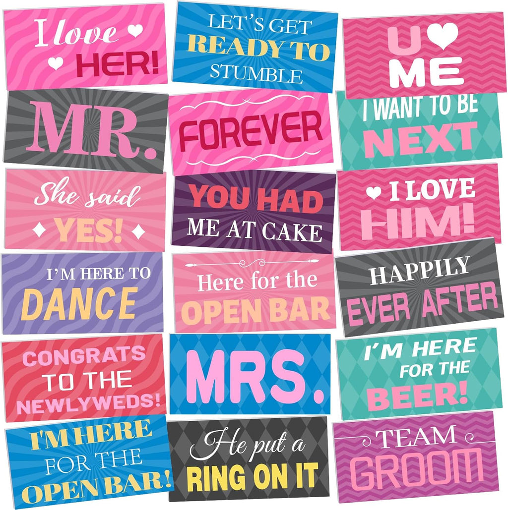 24 Designs Wedding Photo Booth Props, Double Sided PVC Selfie Sign