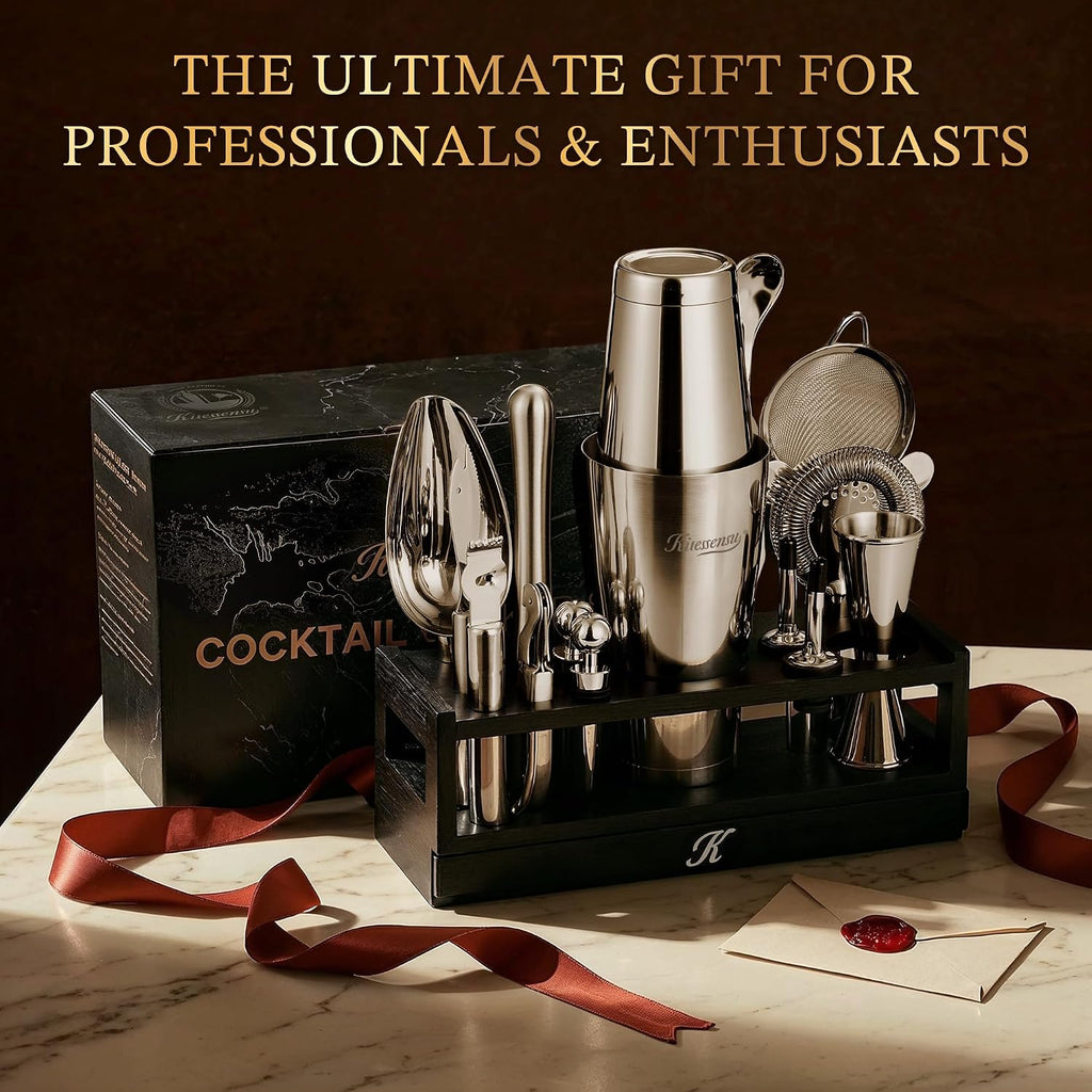 25-PC Professional Bartender Kit, Bar Tool with Drawer Stand