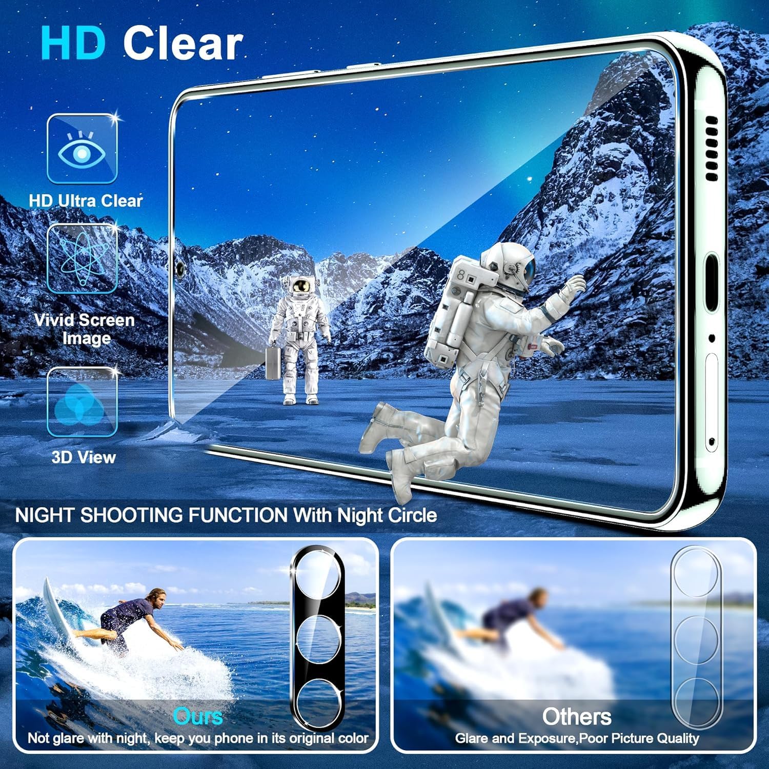 [3+3 Pack] Pack Galaxy A17 5G Screen Protector, HD Clear Tempered Glass, Fingerprint Unlock, 3D Curved, Scratch