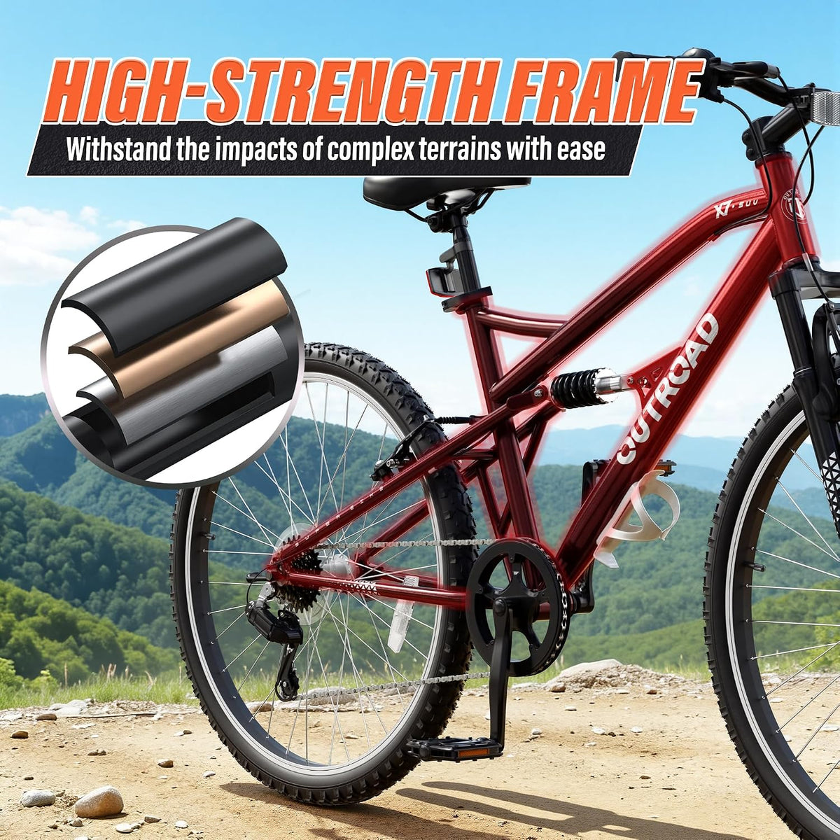 Outroad Mountain Bike, 26 inch Outdoor Cycling Bike, 7-Speed/High-Carbon Steel/V Brake MTB Bicycle, Adjustable