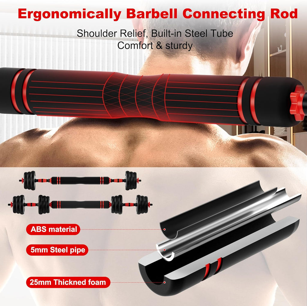 Adjustable Dumbbell Set, 10/20/30/45/70/90lbs Free Weight Set with Connector, 5 in1 Dumbbells Set Used as Barbell