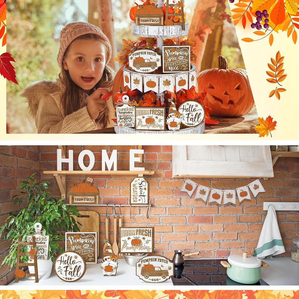 15 Pcs Thanksgiving Tiered Tray Decor Set Thanksgiving Decorations Fall Pumpkin Leaves Gnome Rustic Farmhouse Fall