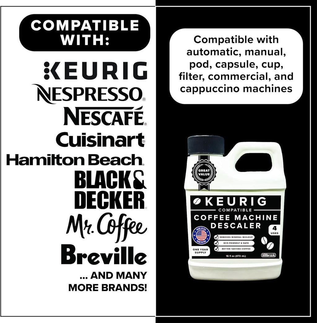 Keurig Coffee Machine Compatible Descaler, 4 Uses, 1 Year Supply, 16 oz