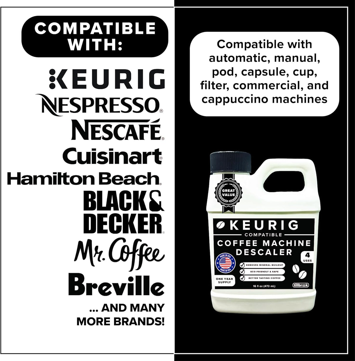 Keurig Coffee Machine Compatible Descaler, 4 Uses, 1 Year Supply, 16 oz