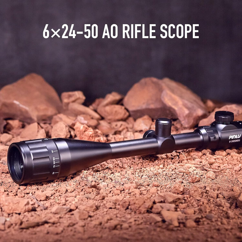 6-24x50 AO Rifle Scope with Dual 1" Scope Mount Rings for 20mm Picatinny Rail, Hunting Rifle Scope Rangefinder Mil