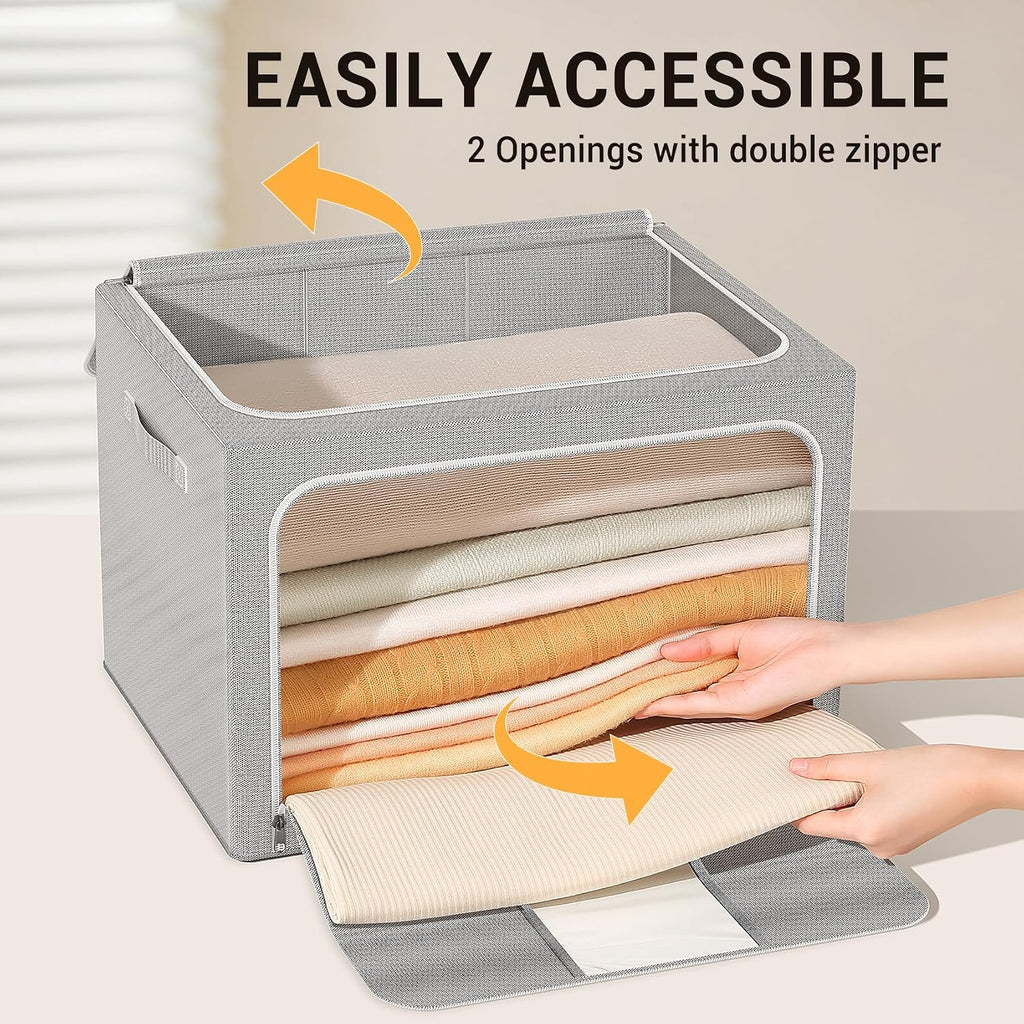 Clothes Storage Bins with Metal Frame Foldable Storage Box Clothes Organizers Storage Containers for Clothes Sheets
