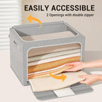 Clothes Storage Bins with Metal Frame Foldable Storage Box Clothes Organizers Storage Containers for Clothes Sheets