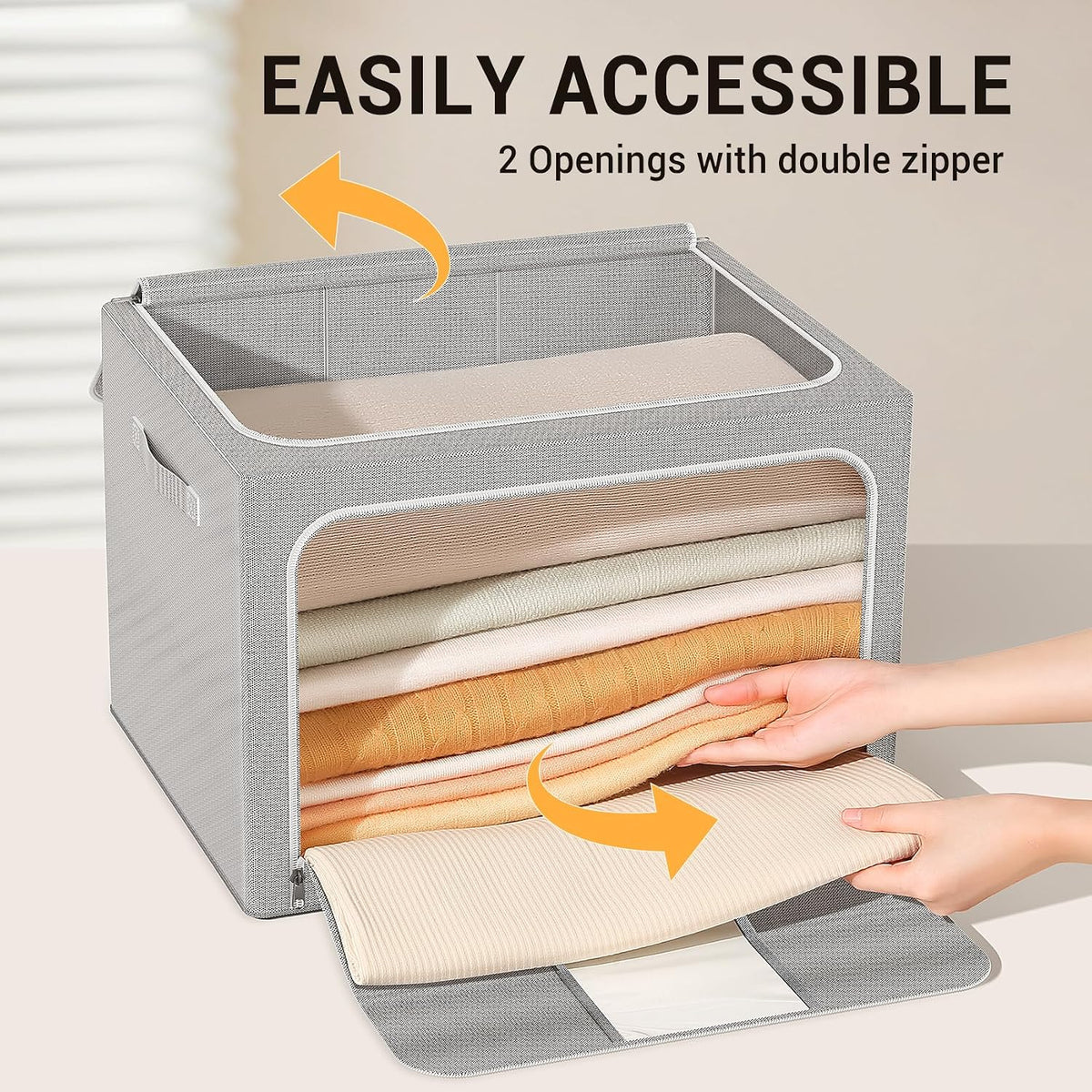 Clothes Storage Bins with Metal Frame Foldable Storage Box Clothes Organizers Storage Containers for Clothes Sheets
