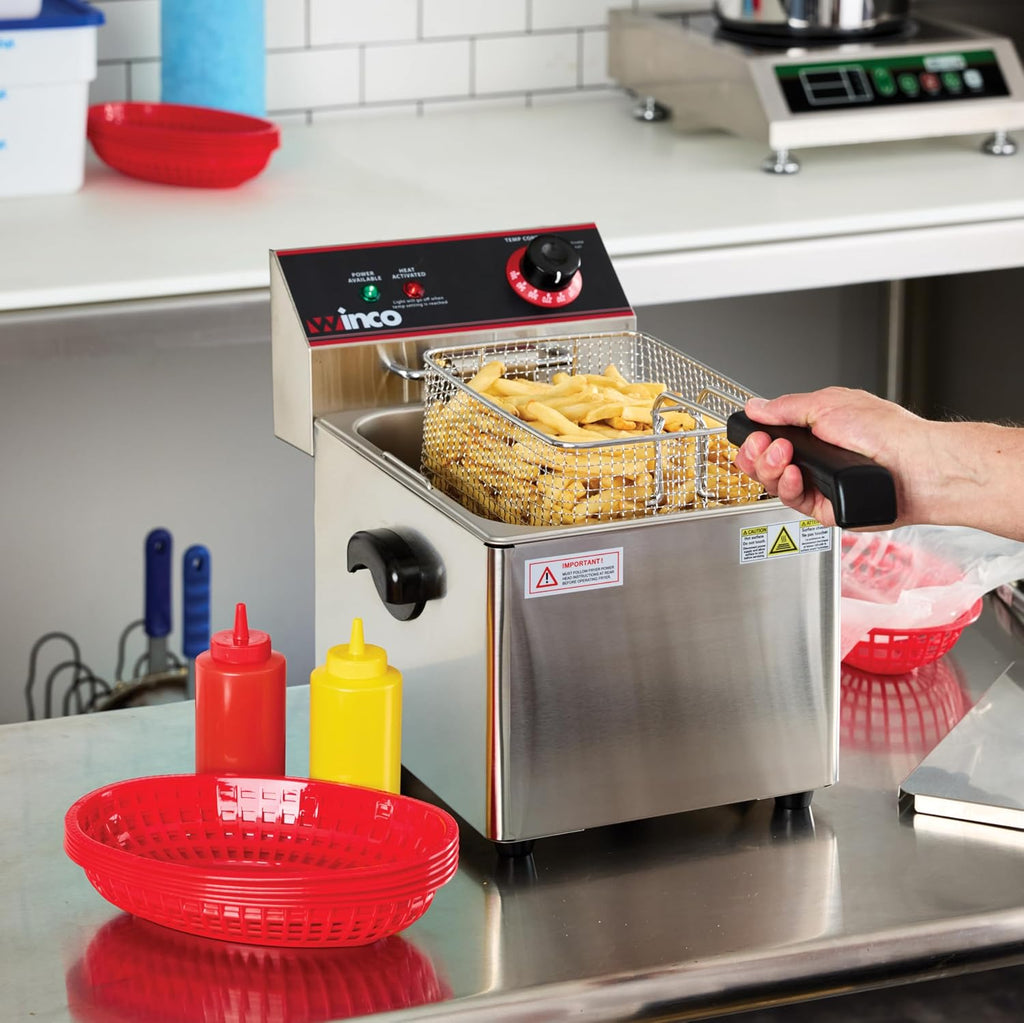 8 L Silver Commercial-Grade Electric Countertop Deep Fryer, Single