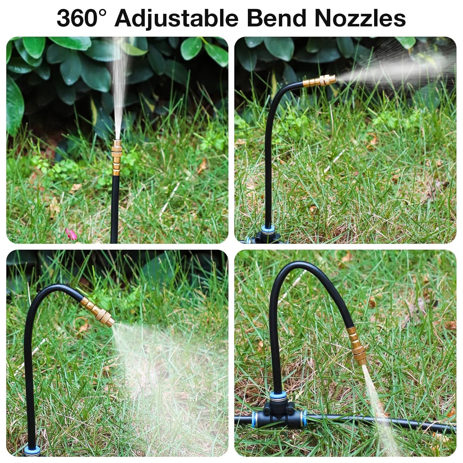 1/4" 100Ft Drip Irrigation System for Garden with 16pcs 360°Adjustable Brass Nozzles & Bendable Rod,Upgraded Watering