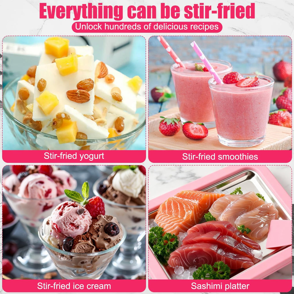 Instant Ice Cream Maker, Rolled Ice Cream Maker, Frozen Yoghurt Plate Instant Gelato Pan Roll, Homemade DIY for Fun