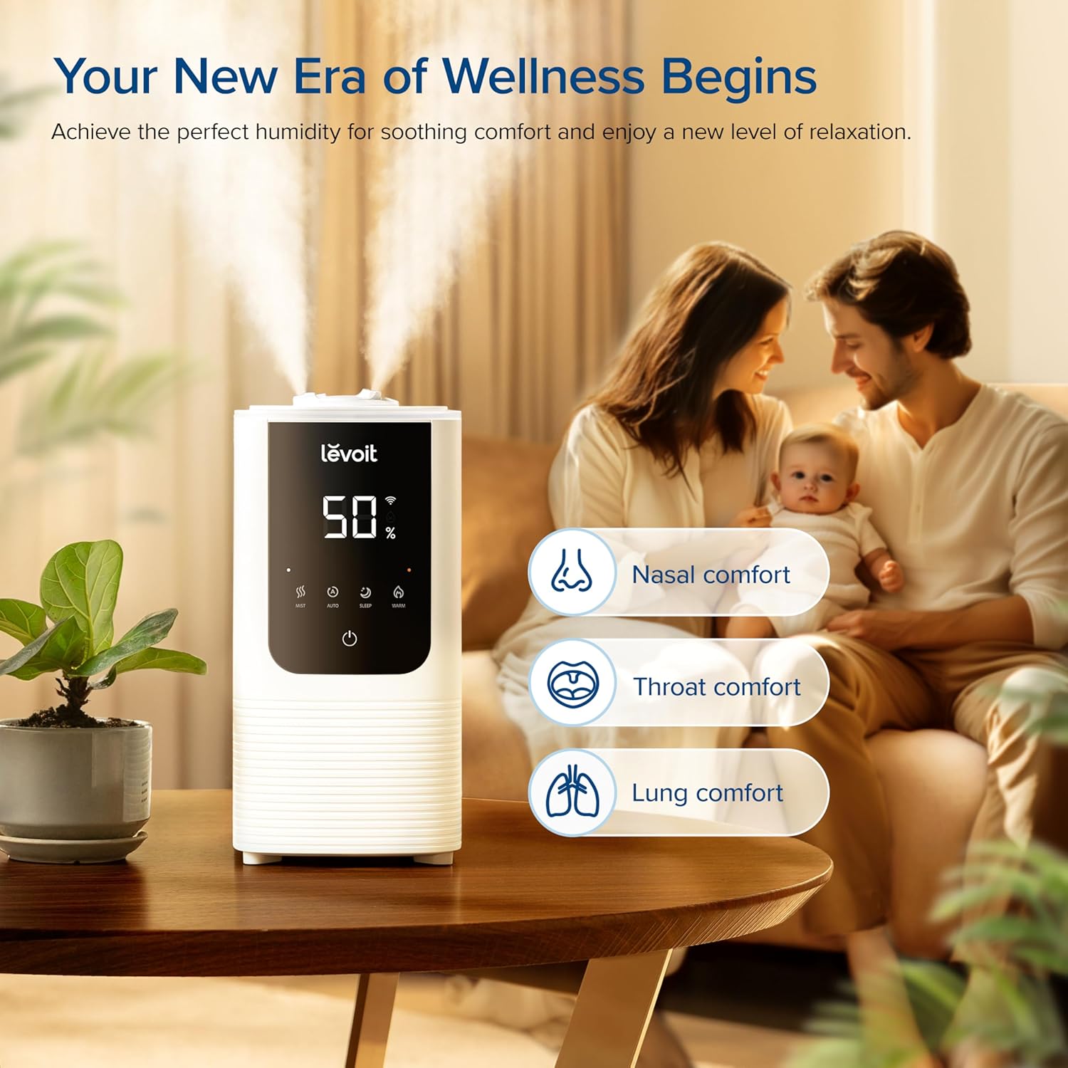 Humidifiers for Bedroom, Smart Warm and Cool Mist, Symptom Relief | OasisMist 4.5L Top-Fill Tank Runs 45H, Large