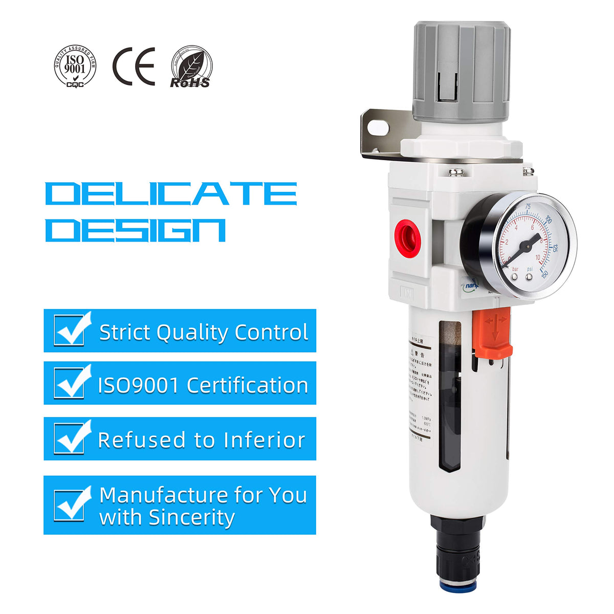 NANPU 1/2" NPT Air Compressor Filter & Pressure Regulator Combo, Auto Drain