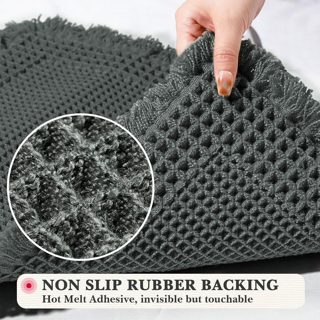 Waffle Bath Mat Set of 3 Non Slip Bathroom Rugs Bath Rug Runner Washable Bath Rugs Knit Bath Mats, Quick-Drying Floor
