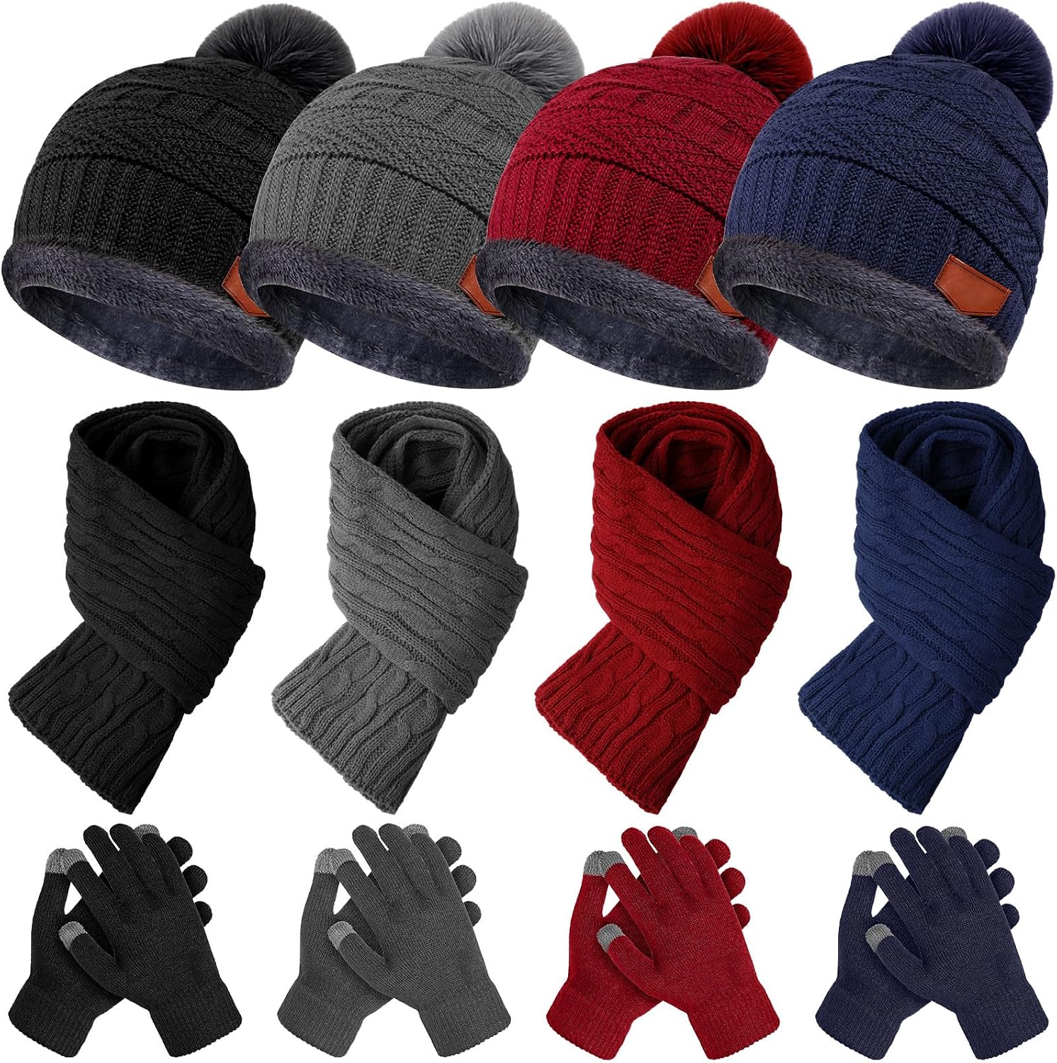 12 Pieces Kids Winter Hat Glove Scarf Sets Thick Fleece Knitted Beanie Touchscreen Warmer Gaiter for Boys and Girls