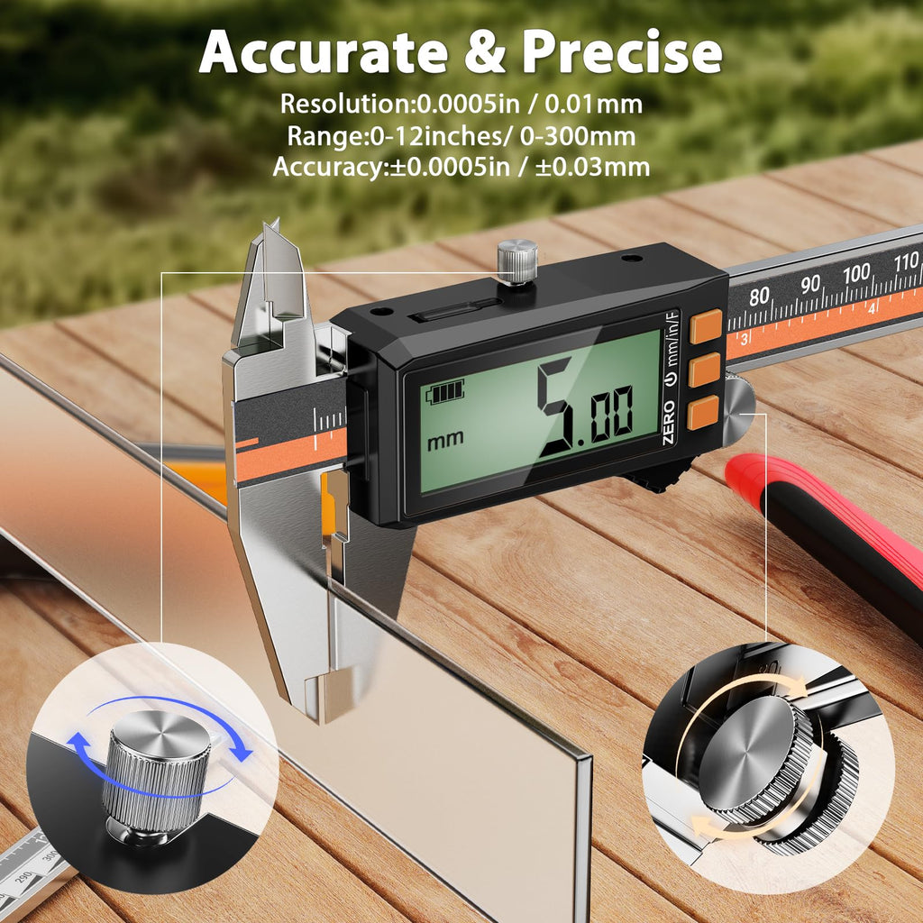 Preciva Digital Caliper 12", Rechargeable Stainless Steel Micrometer