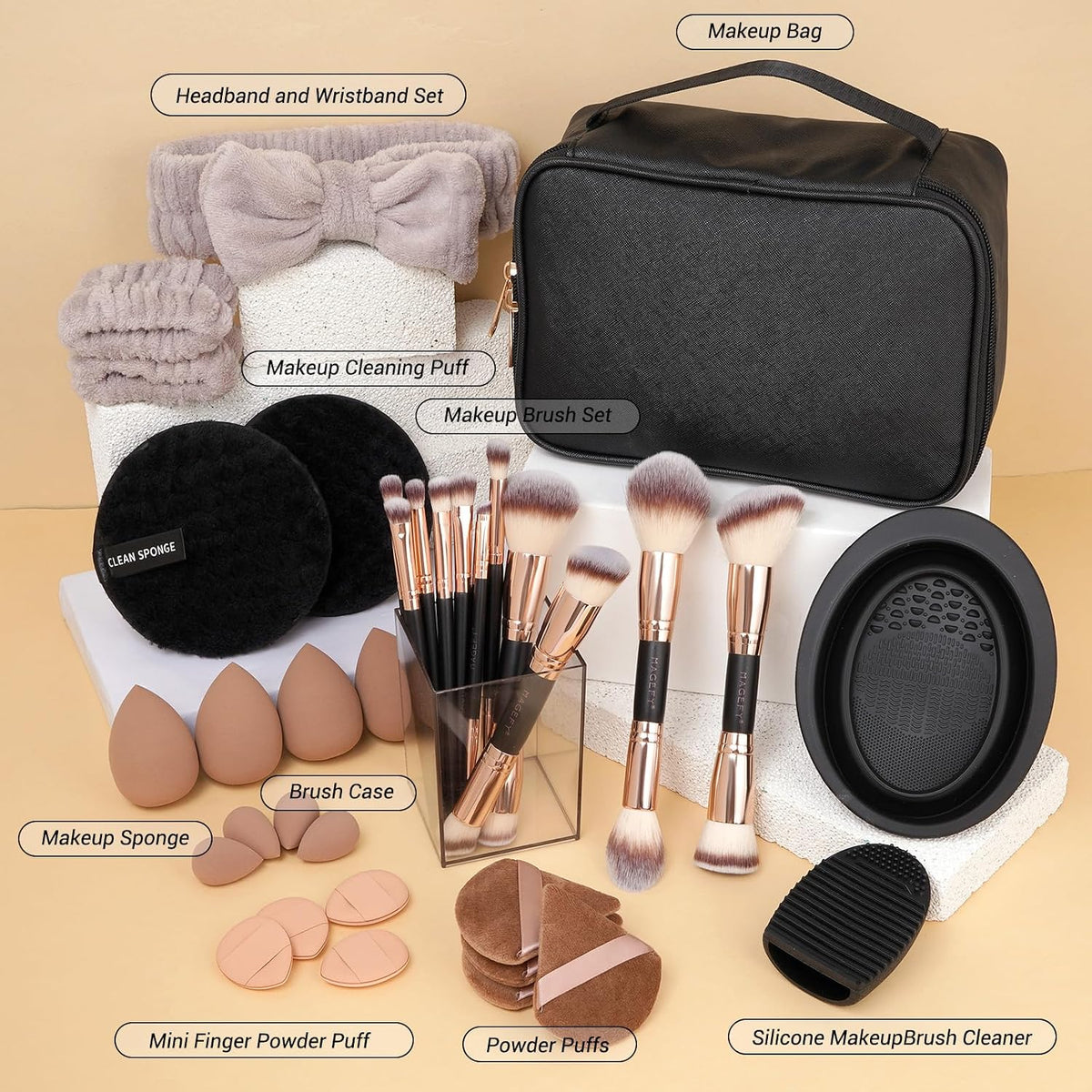 Makeup Brushes 37 Pcs Makeup Kit, Multi-functional Makeup Tool Set with Double-End Powder Blush Eyeshadows Brush Make