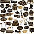 36 Pcs Birthday Photo Booth Props Kit,Gold and Black
