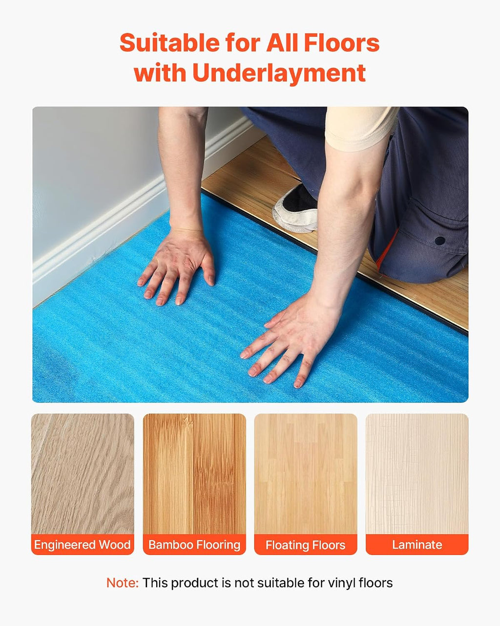 Floor Underlayment 600 sq. ft, 3-in-1 2 mm Thick Flooring Padding with Tape & Vapor Barrier, Heavy Duty EPE Foam