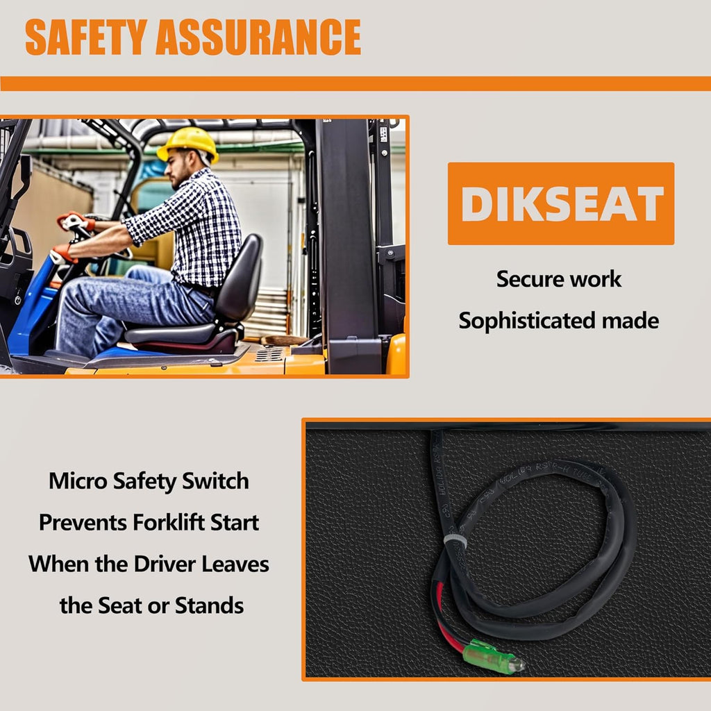 Universal Forklift Seat,Riding Lawn Mower Seat with Armrest,Tractor Seat with Micro Switch and Safety Belt,Storage