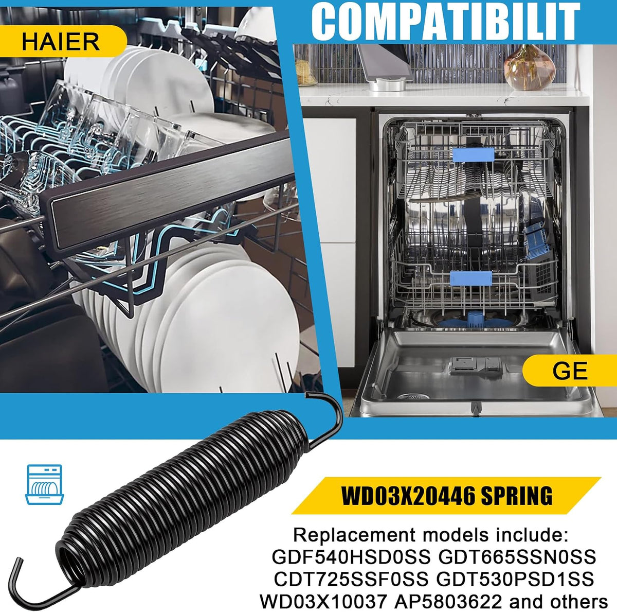 WD03X20446 Dishwasher Door Spring Compatible with GE Hotpoint (2 pcs)