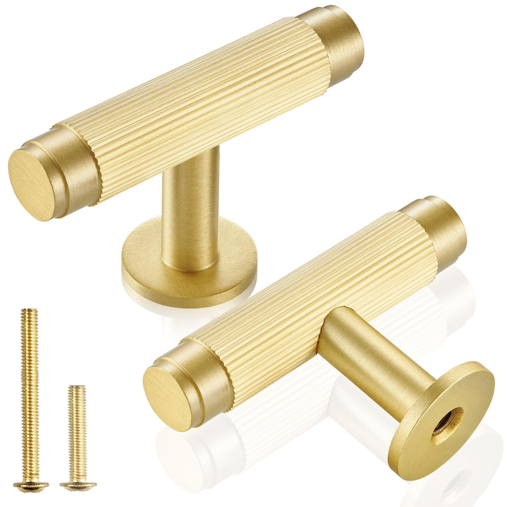 5-Pack Solid Brass Cabinet Knobs, Single Hole T Bar Handles