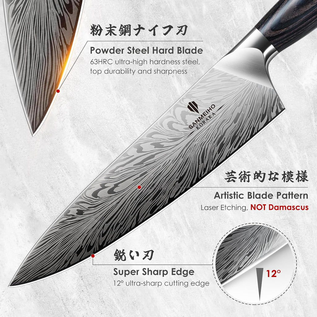 Chef Knife in Powder Steel, Japanese Kitchen Knife 8 Inch
