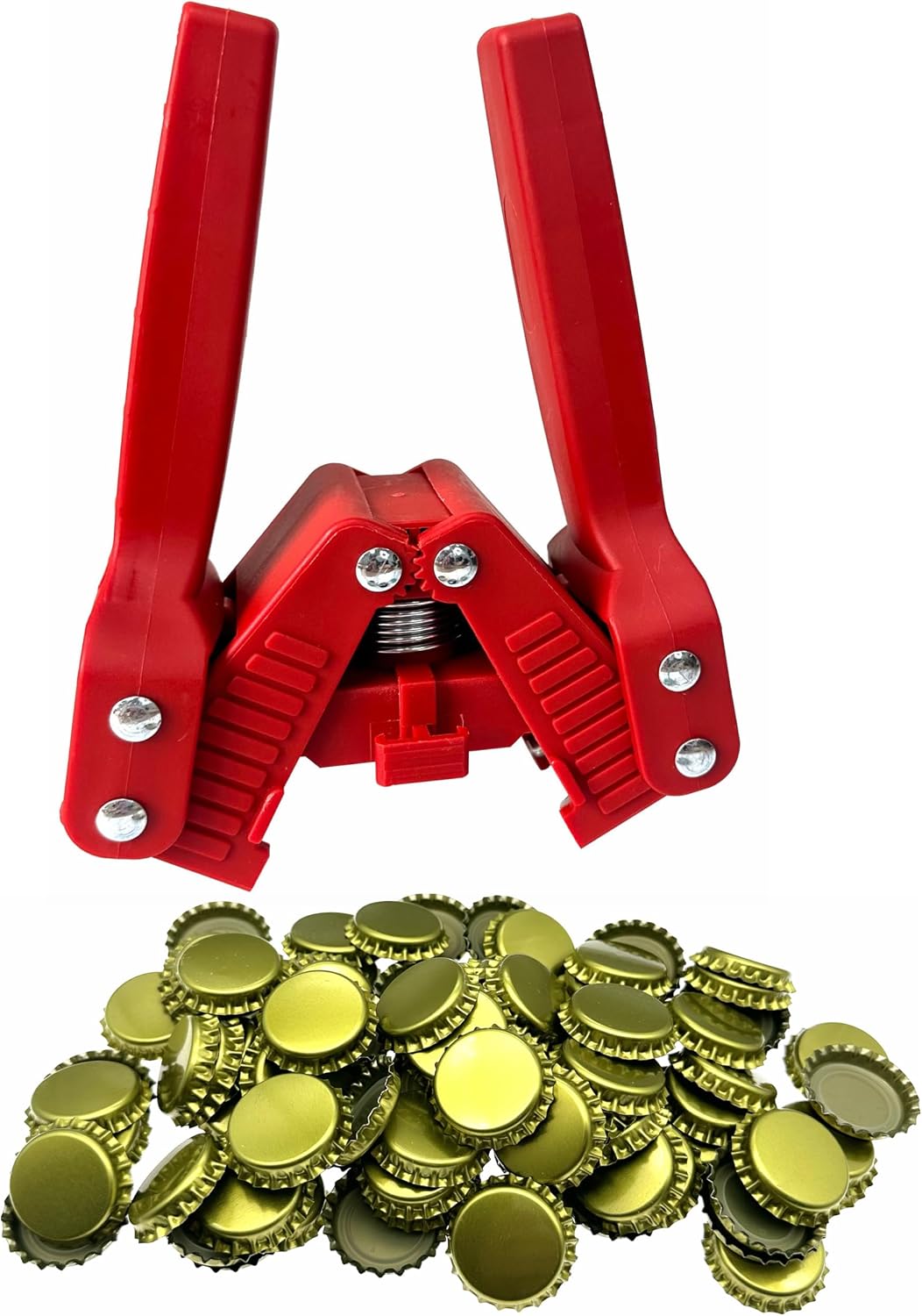 Manual Beer Bottle Capper Tool with 150 count Beer Bottle Caps,26mm Beer Corking Machine for Home Brewing (RED)