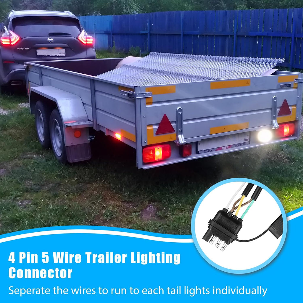 26FT 4 Pin 5 Wire Trailer Wiring Harness, 16AWG Trailer Light Wiring Kit with PVC Jacketed, Waterproof 4 Way Flat 5